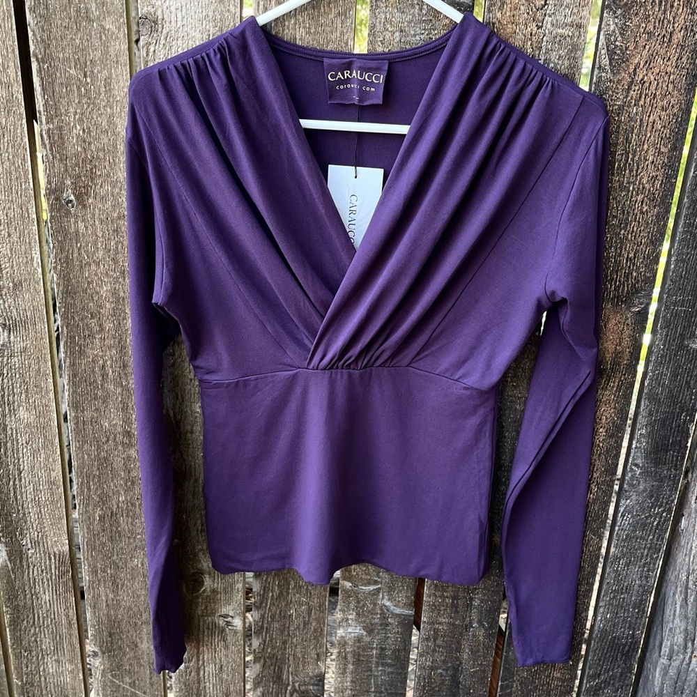 Caraucci Long Sleeve Crossover Top NWT In Plum Sz S
